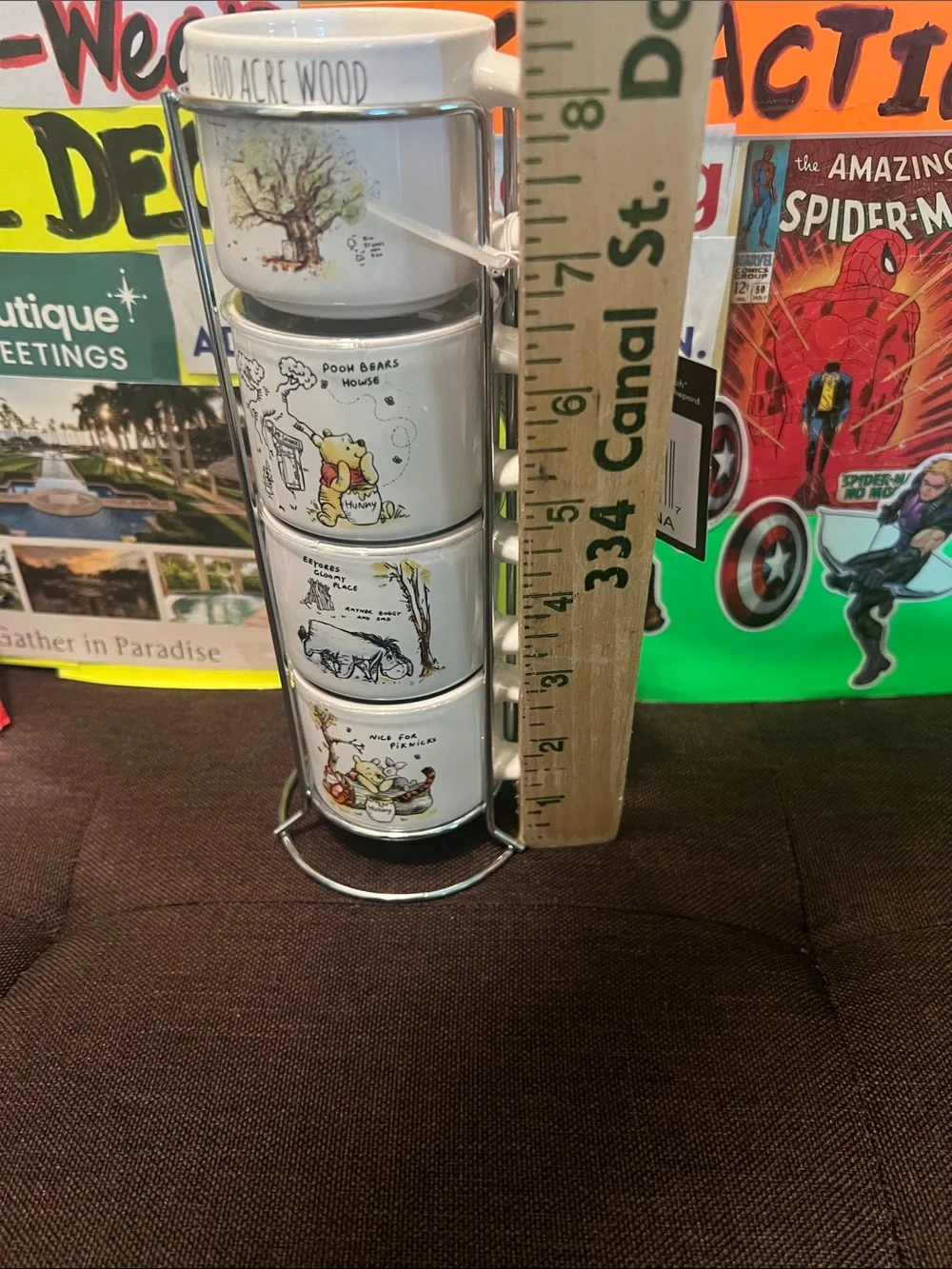 #3096**Disney Winnie the Pooh Stacked Ceramic Espresso Mugs in White and Green